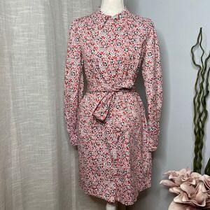 Boden Mini Shift Shirt‎ Dress Belted Pockets Button Front Women's Size 4 Long